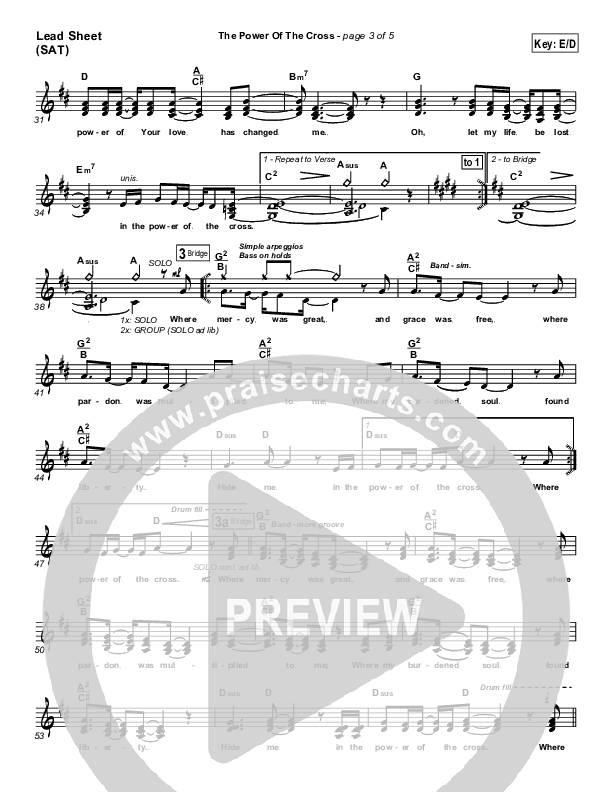 The Power Of The Cross Lead Sheet (SAT) (Travis Cottrell)