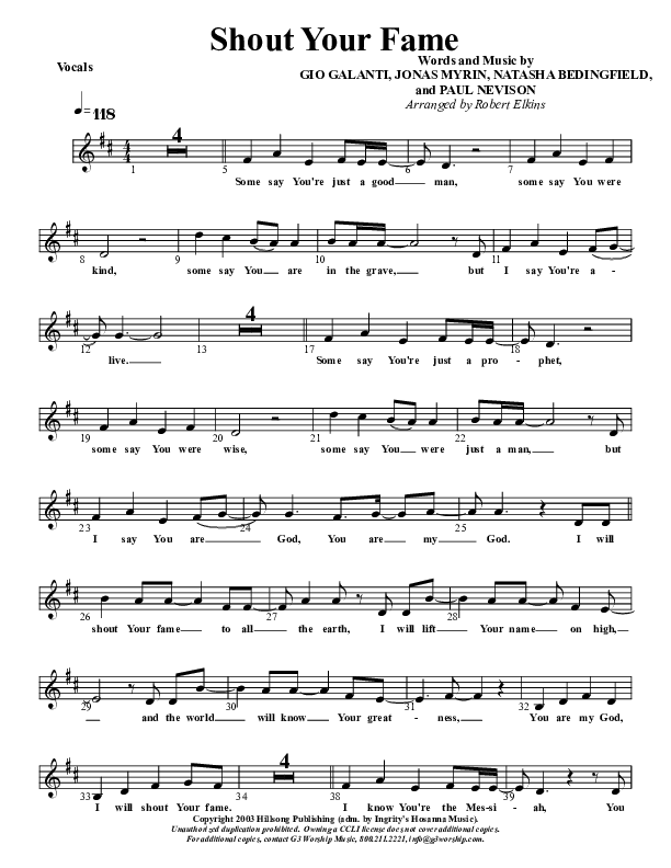Shout Your Fame Lead Sheet (G3 Kids)