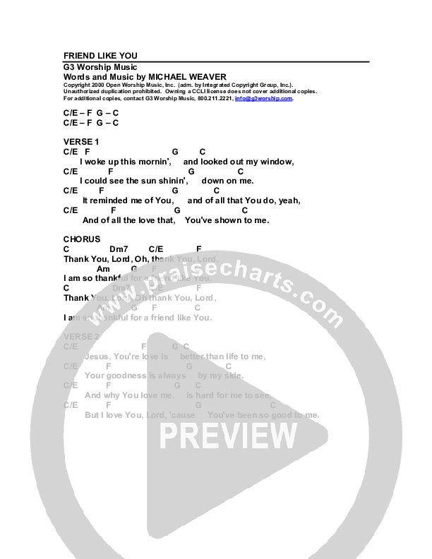 Friend Like You Chords & Lyrics (G3 Kids)