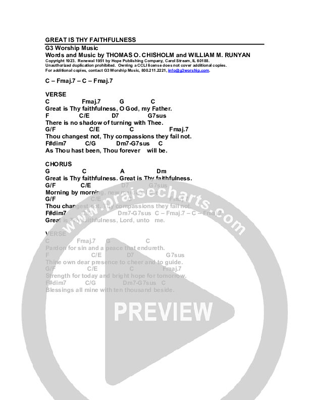 Great Is Thy Faithfulness Chords & Lyrics (G3 Kids)