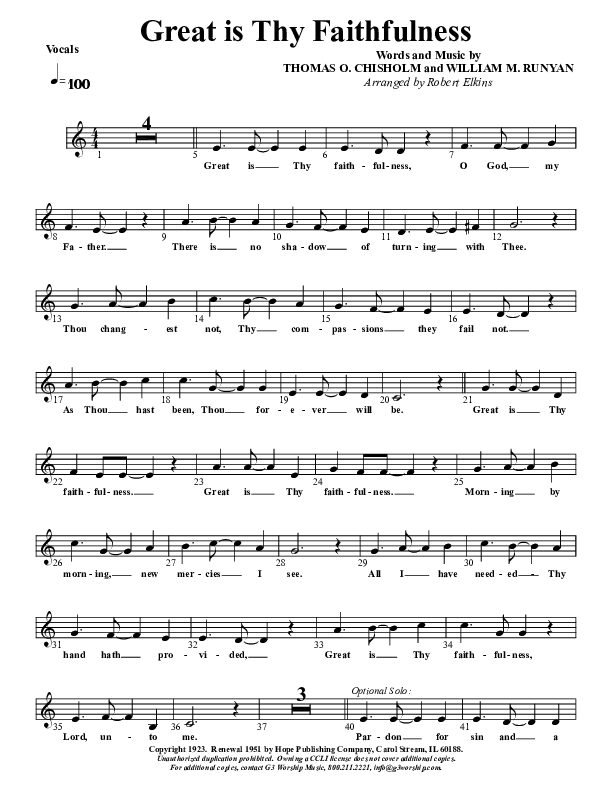 Great Is Thy Faithfulness Lead Sheet (G3 Kids)
