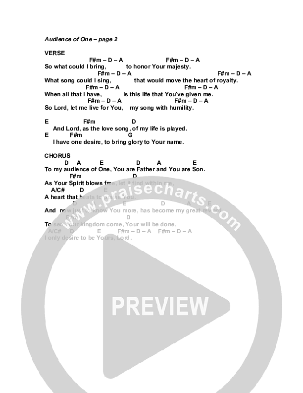 The Audience Of One Chords & Lyrics (G3 Kids)