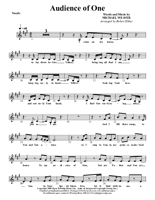 The Audience Of One Lead Sheet (G3 Kids)