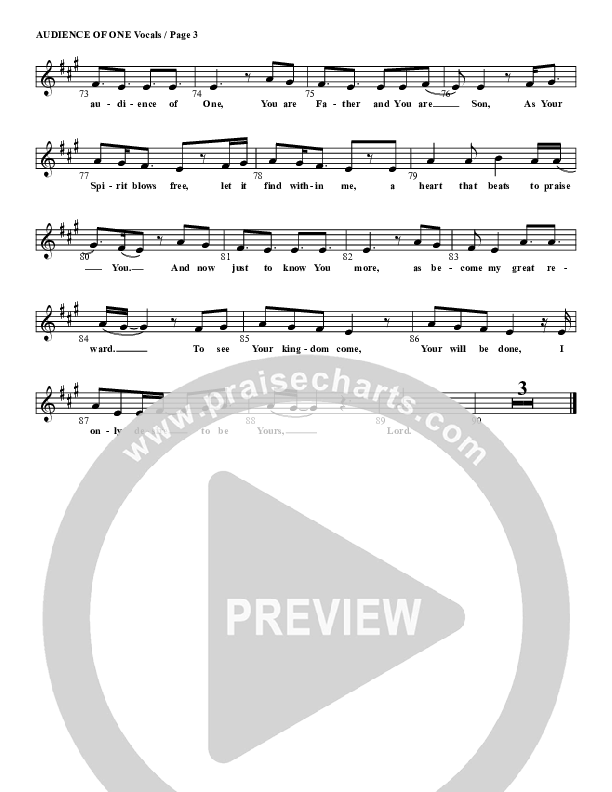 The Audience Of One Lead Sheet (G3 Kids)