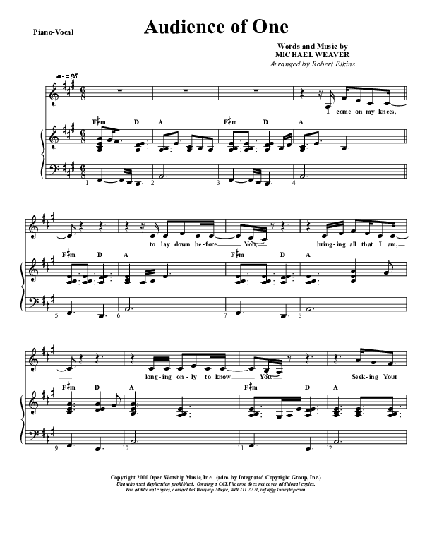 The Audience Of One Lead & Piano (G3 Kids)