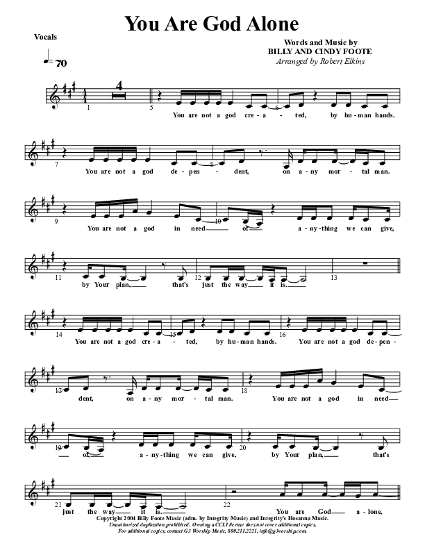 You Are God Alone Lead Sheet (G3 Kids)