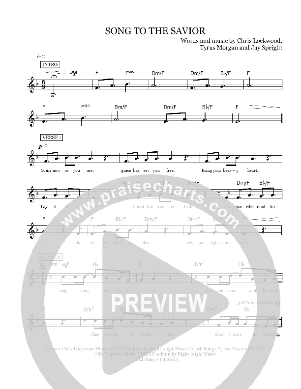 Song To The Savior Lead Sheet (Tyrus Morgan / Nicol Sponberg)
