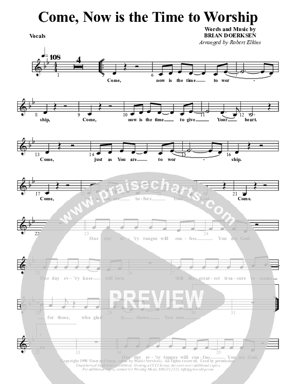 Come Now Is The Time To Worship Lead Sheet (G3 Kids)