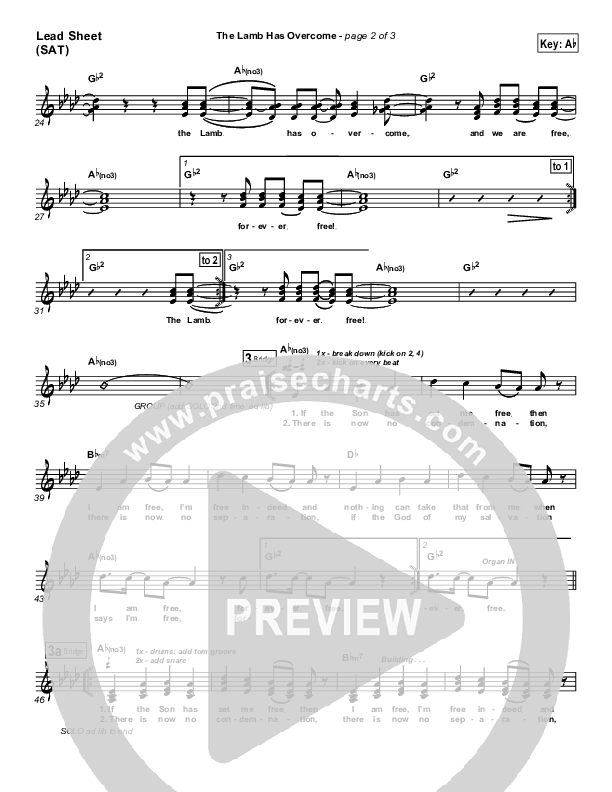 The Lamb Has Overcome Lead Sheet (SAT) (Travis Cottrell)
