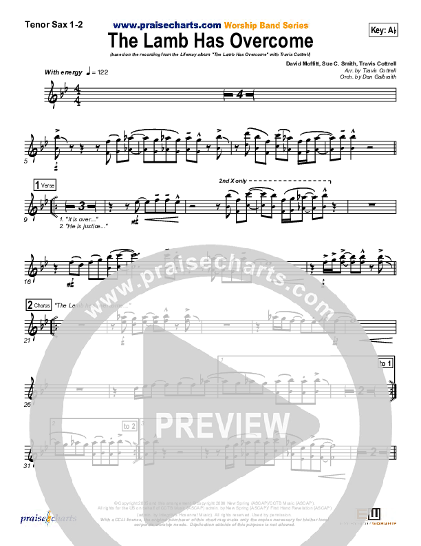 The Lamb Has Overcome Tenor Sax 1/2 (Travis Cottrell)