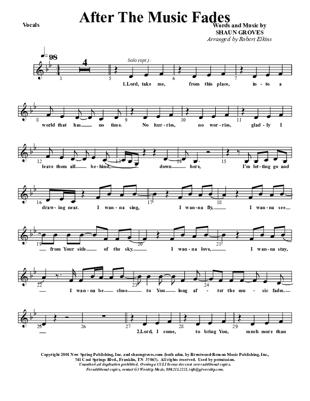 After The Music Fades Lead Sheet (G3 Kids)