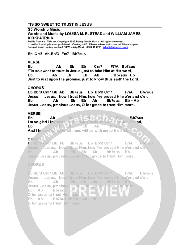 Tis So Sweet To Trust In Jesus Chords & Lyrics (G3 Kids)