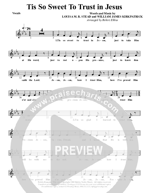 Tis So Sweet To Trust In Jesus Lead Sheet (G3 Kids)