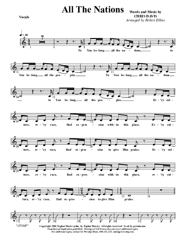 All The Nations Lead Sheet (G3 Kids)