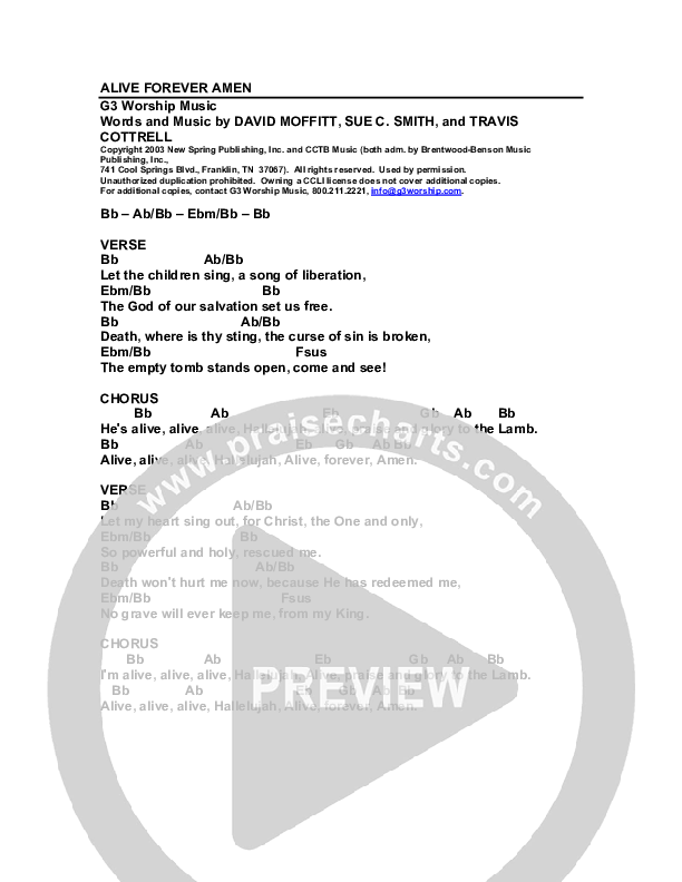 Alive Forever Amen Chords & Lyrics (G3 Kids)