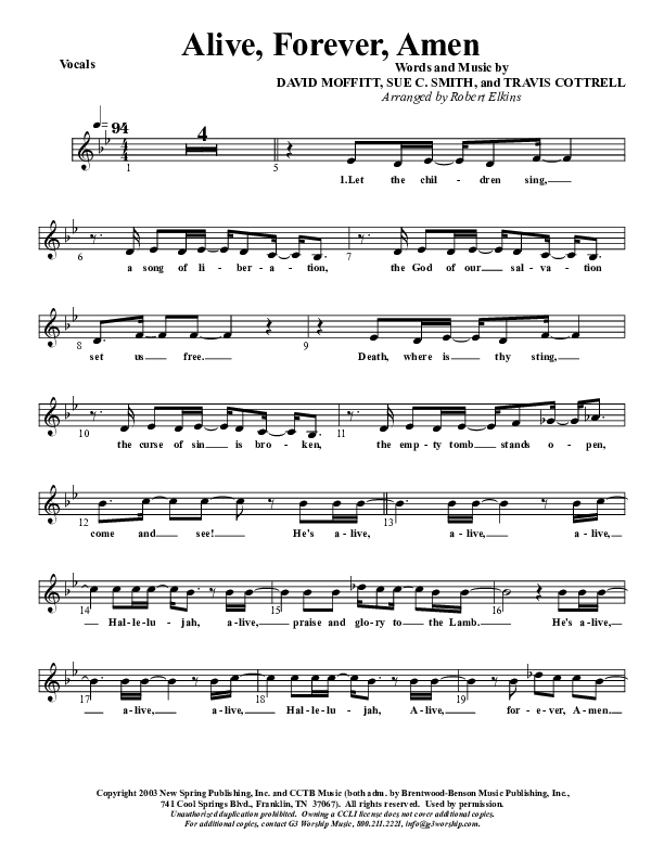 Alive Forever Amen Lead Sheet (G3 Kids)