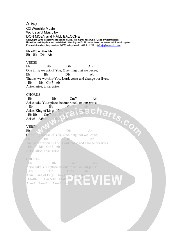 Arise Chords & Lyrics (G3 Kids)