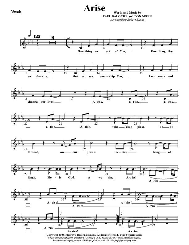 Arise Lead Sheet (G3 Kids)