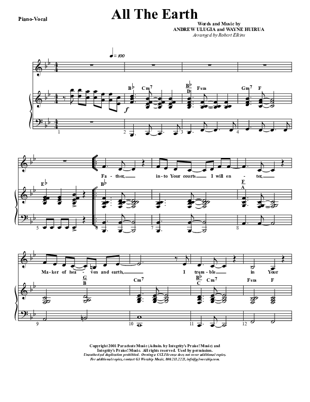 All The Earth Piano/Vocal (G3 Kids)