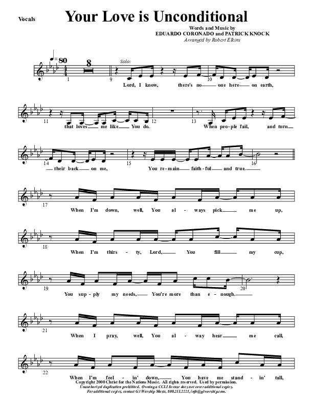 Your Love Is Unconditional Lead Sheet (G3 Kids)
