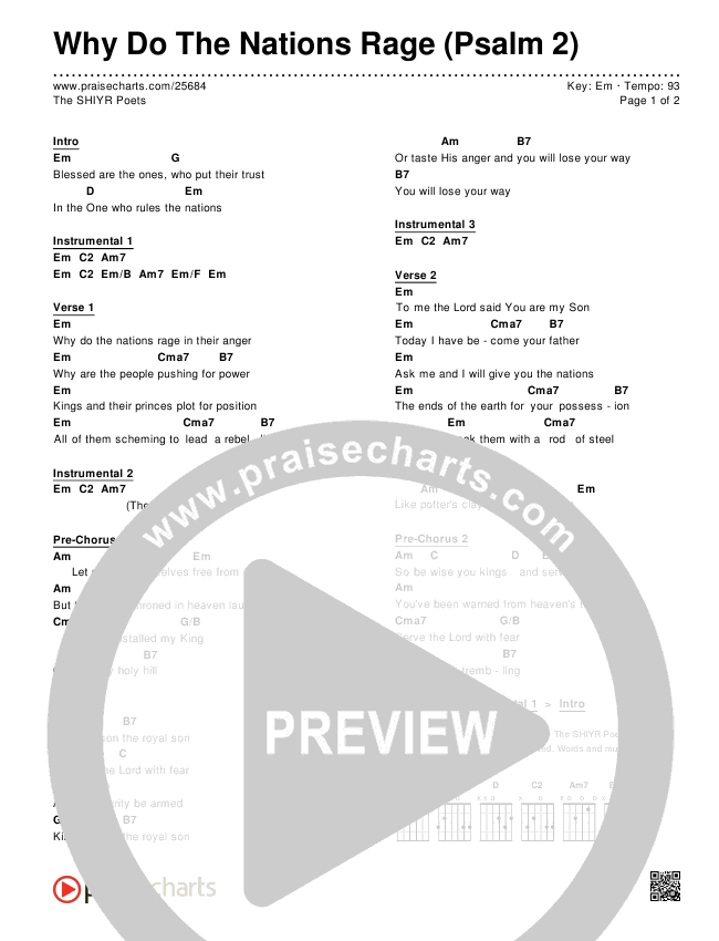 Why Do The Nations Rage (Psalm 2) Chords & Lyrics (The SHIYR Poets)