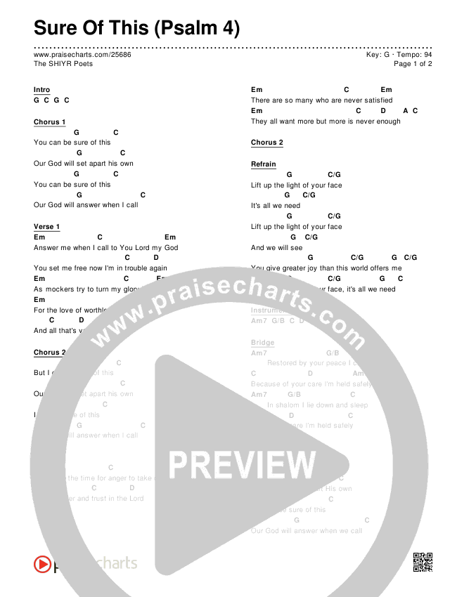 Sure Of This (Psalm 4) Chords & Lyrics (The SHIYR Poets)