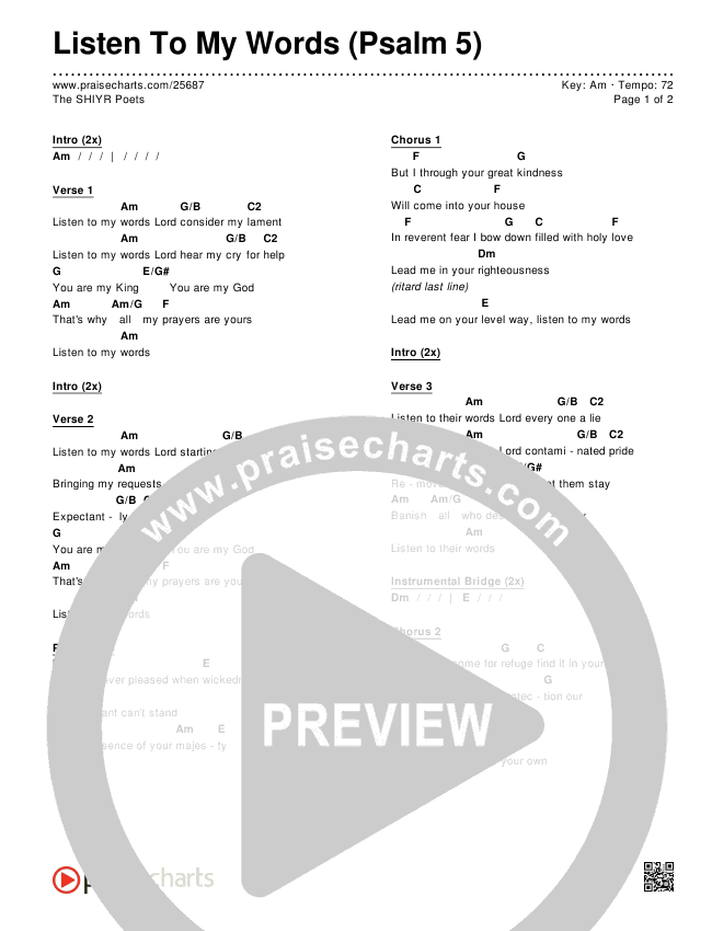 Listen To My Words (Psalm 5) Chords & Lyrics (The SHIYR Poets)