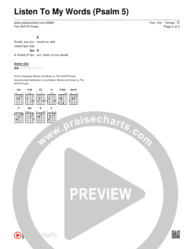 Listen To My Words (Psalm 5) Chords & Lyrics (The SHIYR Poets)
