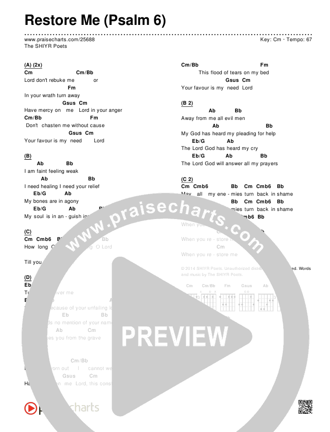 Restore Me (Psalm 6) Chords & Lyrics (The SHIYR Poets)