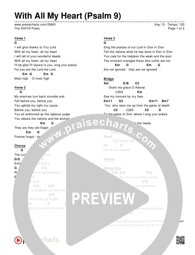 With All My Heart (Psalm 9) Chords & Lyrics (The SHIYR Poets)