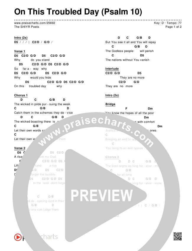 On This Troubled Day (Psalm 10) Chords & Lyrics (The SHIYR Poets)