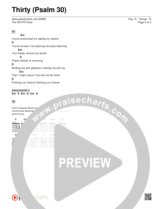 Thirty (Psalm 30) Chords & Lyrics (The SHIYR Poets)
