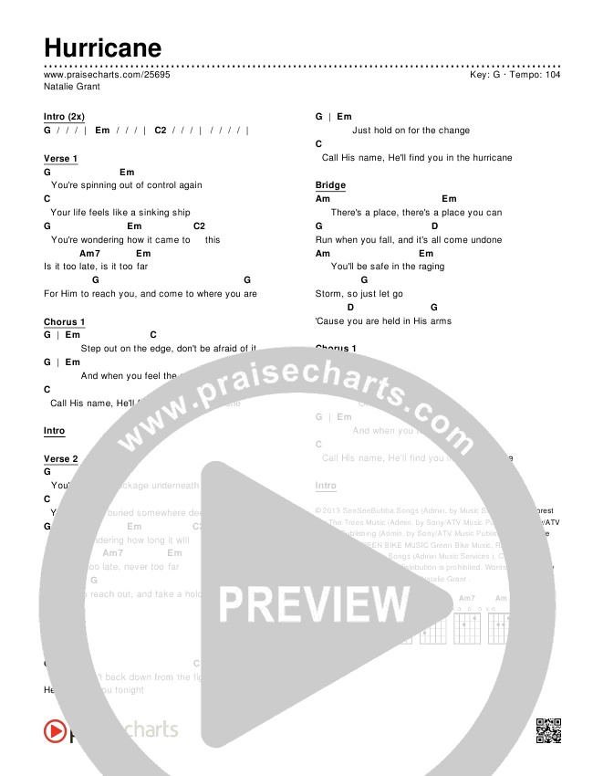 Hurricane Chords & Lyrics (Natalie Grant)