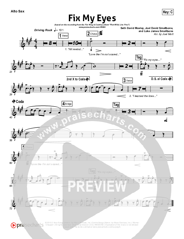 Fix My Eyes Alto Sax (for KING & COUNTRY)