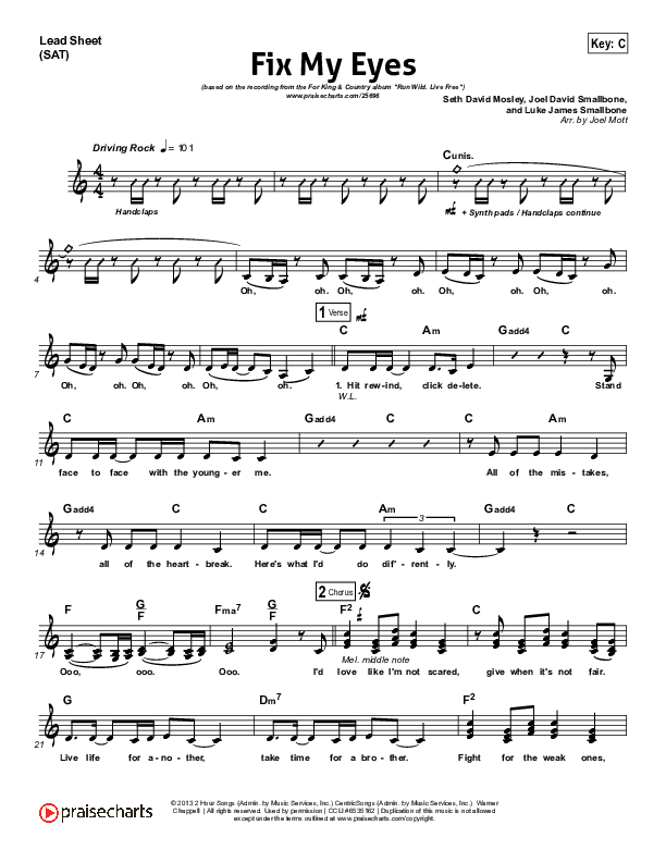Fix My Eyes Lead Sheet (SAT) (for KING & COUNTRY)