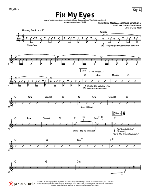 Fix My Eyes Rhythm Chart (for KING & COUNTRY)