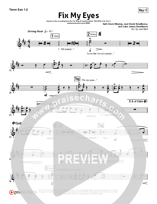 Fix My Eyes Tenor Sax 1/2 (for KING & COUNTRY)