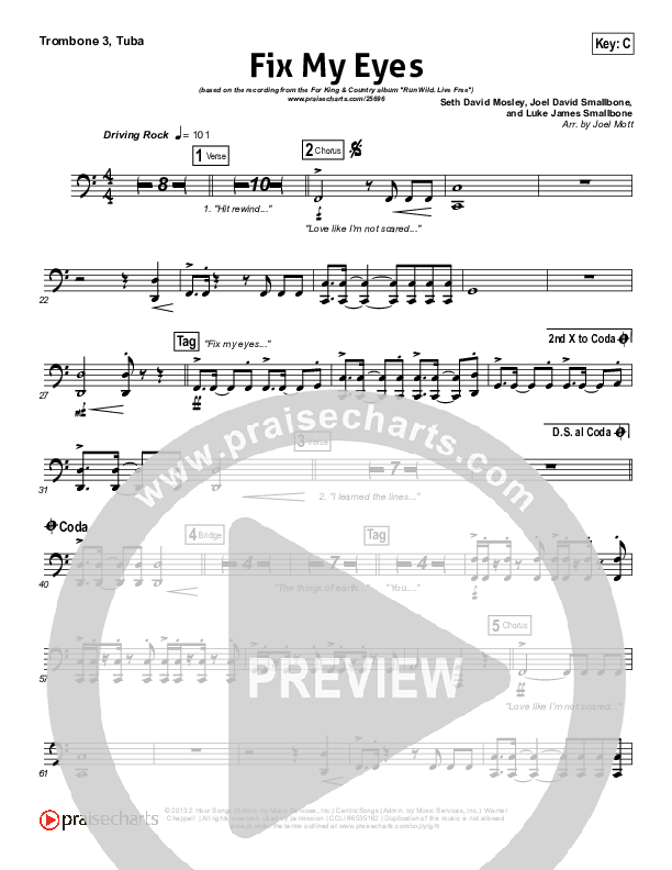 Fix My Eyes Trombone 3/Tuba (for KING & COUNTRY)