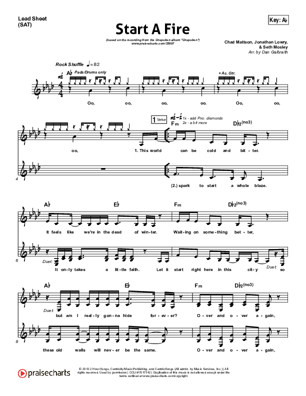 Start A Fire Lead Sheet (SAT) (Unspoken)