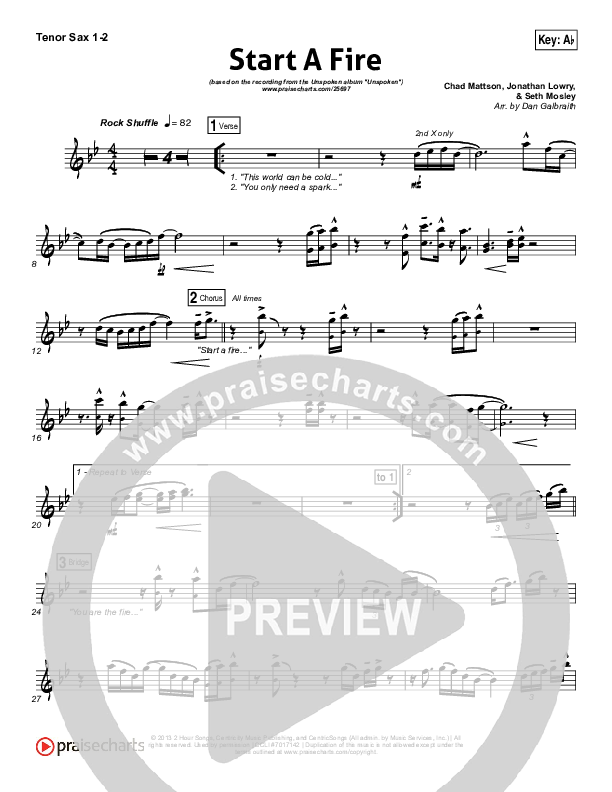 Start A Fire Tenor Sax 1/2 (Unspoken)