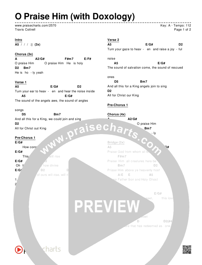 O Praise Him (with Doxology) Chords & Lyrics (Travis Cottrell)