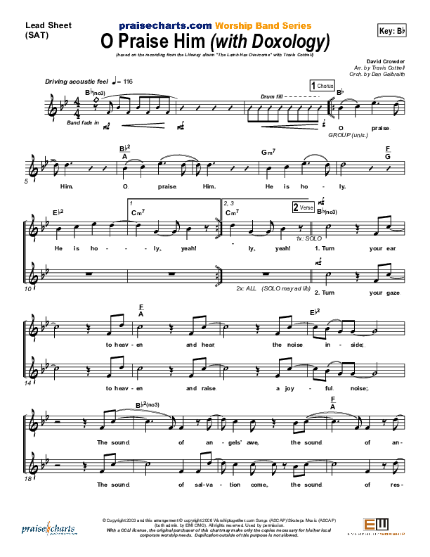 O Praise Him (with Doxology) Lead Sheet (SAT) (Travis Cottrell)