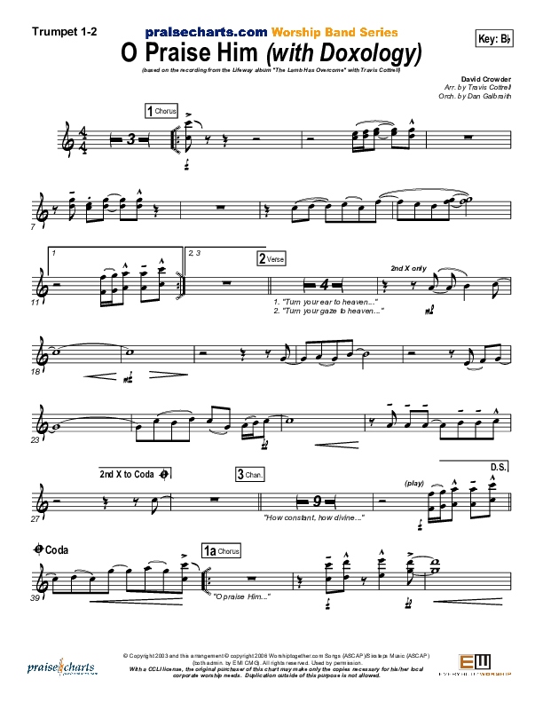 O Praise Him (with Doxology) Trumpet 1,2 (Travis Cottrell)