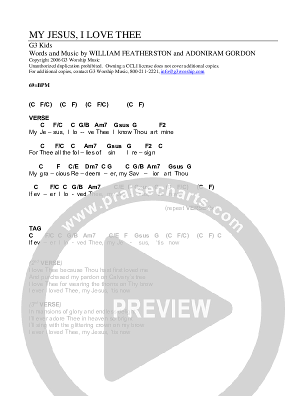 My Jesus I Love Thee Chords & Lyrics (G3 Kids)