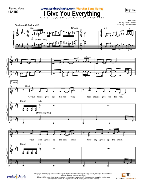 I Give You Everything Piano/Vocal (SATB) (Travis Cottrell)