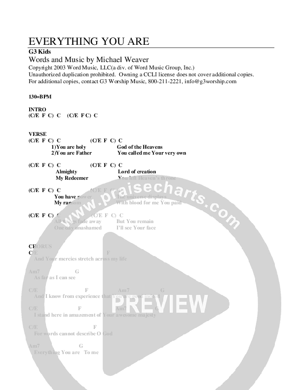 Everything You Are Chords & Lyrics (G3 Kids)