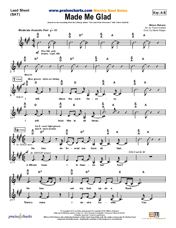Made Me Glad Lead Sheet (Travis Cottrell)