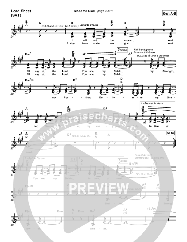 Made Me Glad Lead Sheet (SAT) (Travis Cottrell)