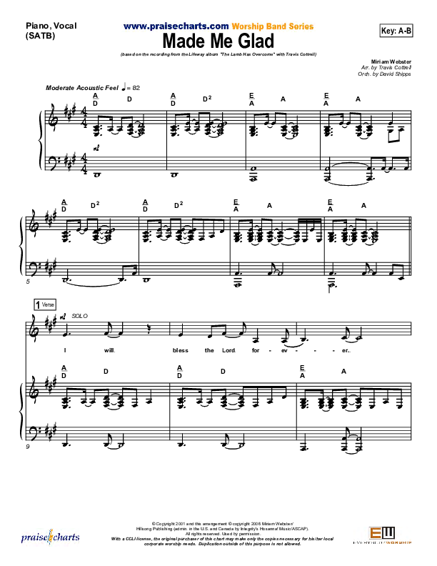 Made Me Glad Piano/Vocal (SATB) (Travis Cottrell)