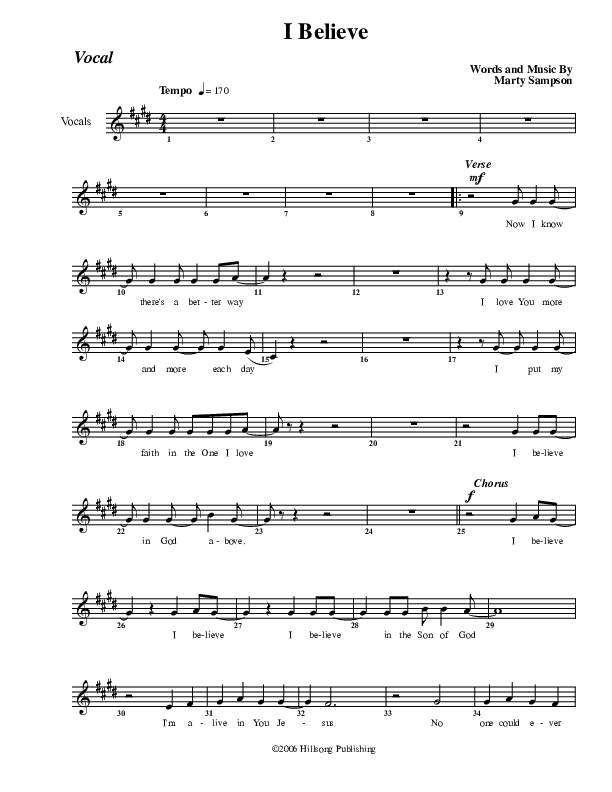 I Believe Lead Sheet (G3 Kids)